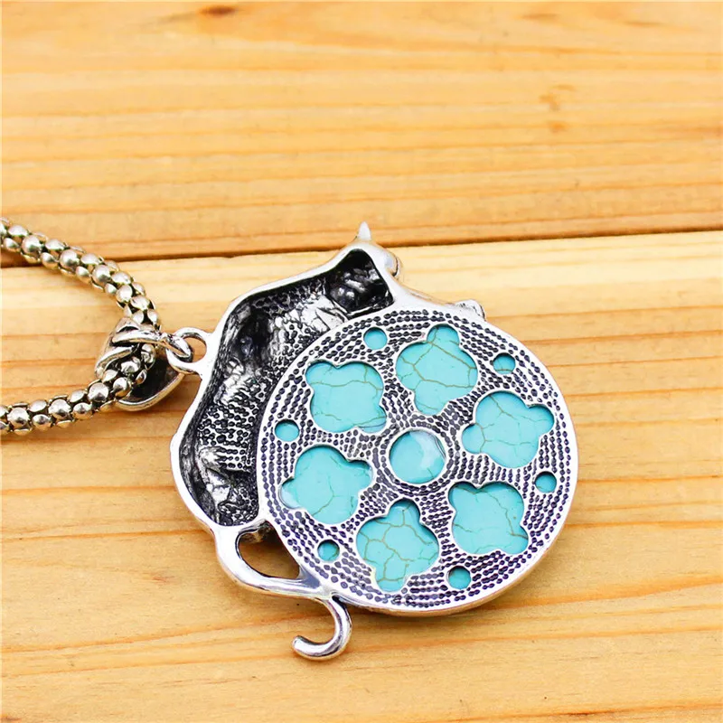 Классический Leopard кулон синий и красный цвета камень Цепочки ожерелья Винтаж