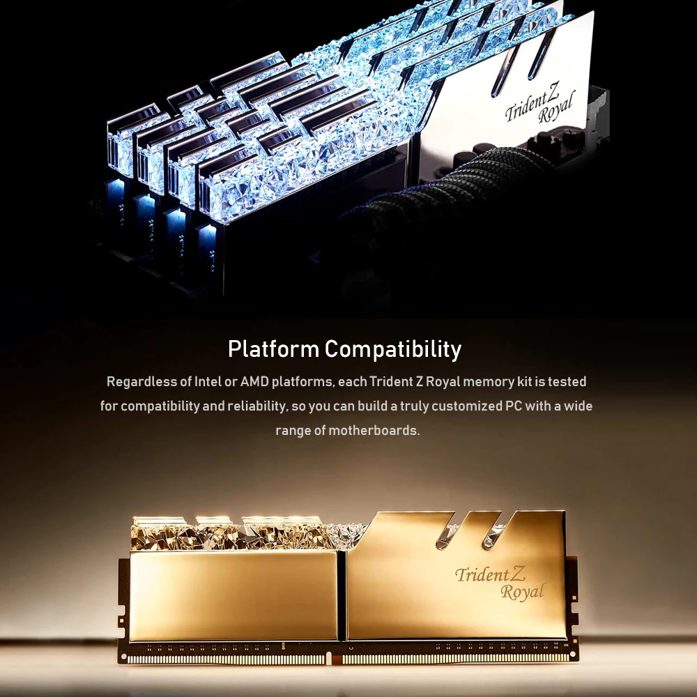G. SKILL Trident Z Royal Series высококлассная RGB производительность DDR4 память 32G(16Gx2) 3200MHz(F4-3200C16D-32GTRS) Серебро