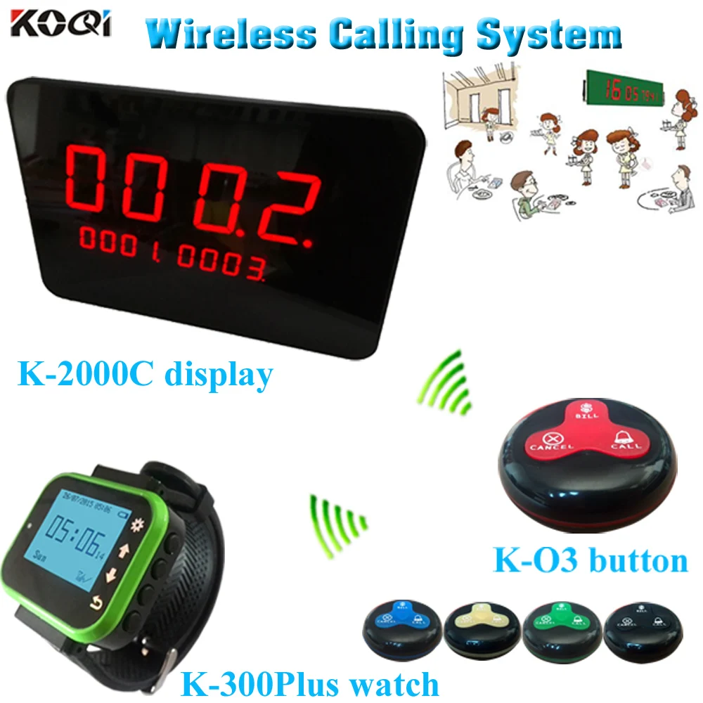 Waiter paging system 1 display and 2 watch pager and 20 multi key button for restaurant, hotel, cafe wireless calling system
