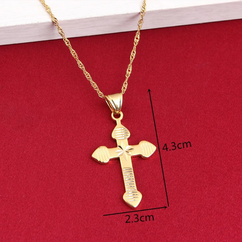 Женское ожерелье с подвеской цепочкой золотого цвета в виде античного крестика