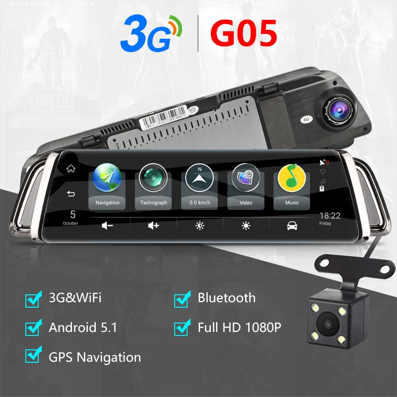 3G Version Jansite, 10 дюймов, 4G, 3G, сенсорный экран, автомобильная камера, Android 5,1, gps навигация, камера, видео рекордер, зеркало заднего вида с камерой заднего вида - Название цвета: 3G Version