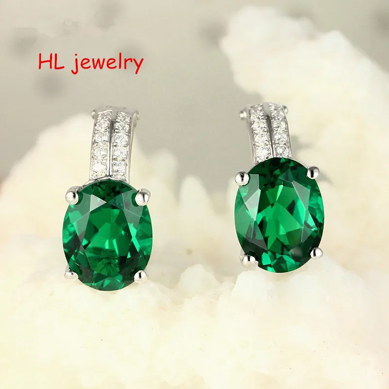 3.5ct Synthesis Green stone 7x9mm Oval 925 Sterling Silver Clip Earrings | Украшения и аксессуары