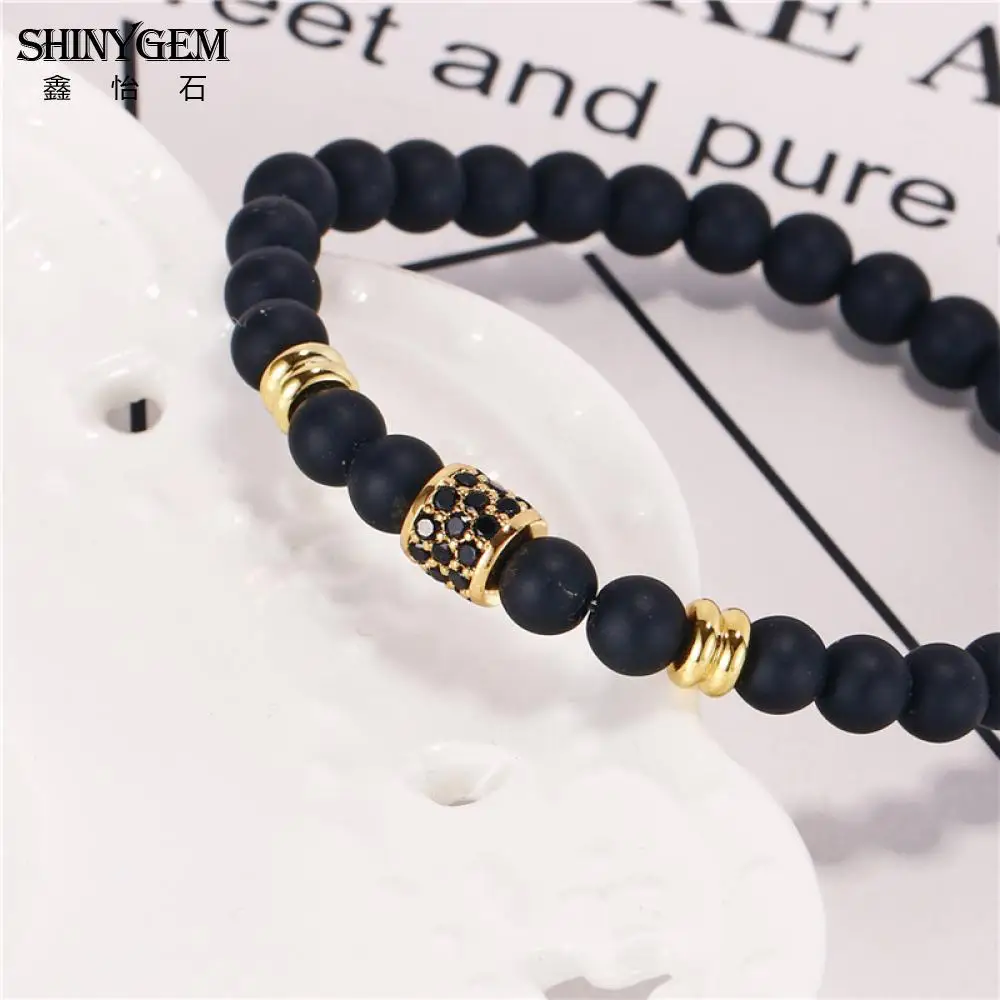 ShinyGem Handmade Agates Yoga Bracelets DIY Elastic Natural Stone Black Matte Onyx Bead For Women Men | Украшения и аксессуары