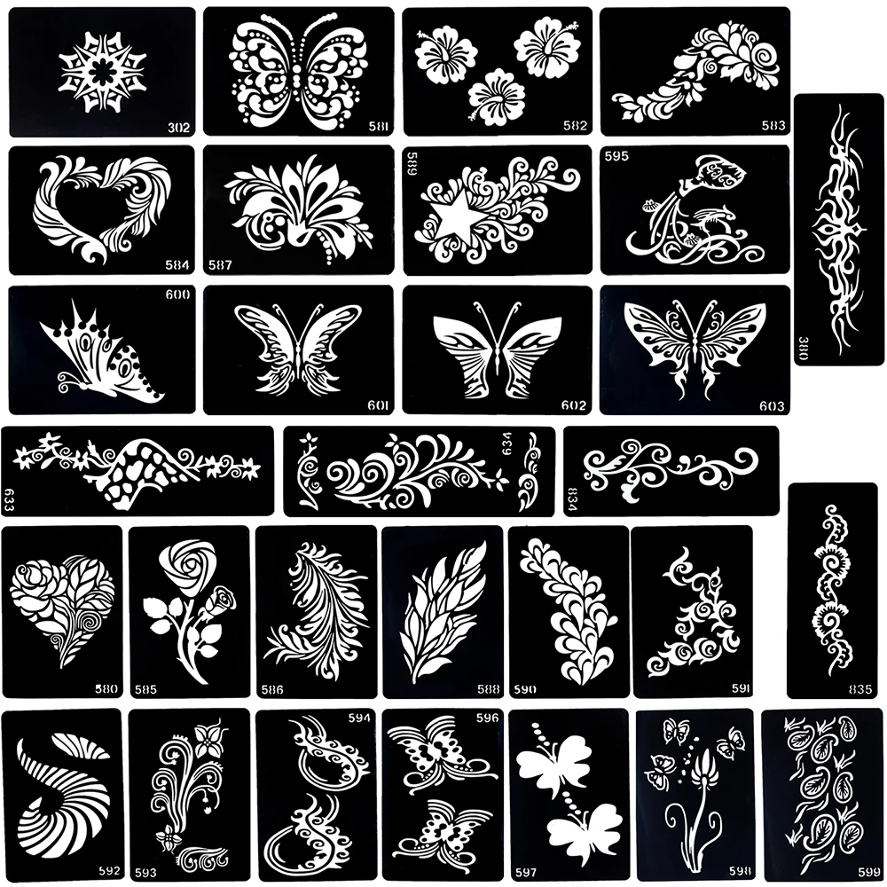 5 шт. маленькие трафарет для татуировки хной + 1 коричневая паста хны флакон 4