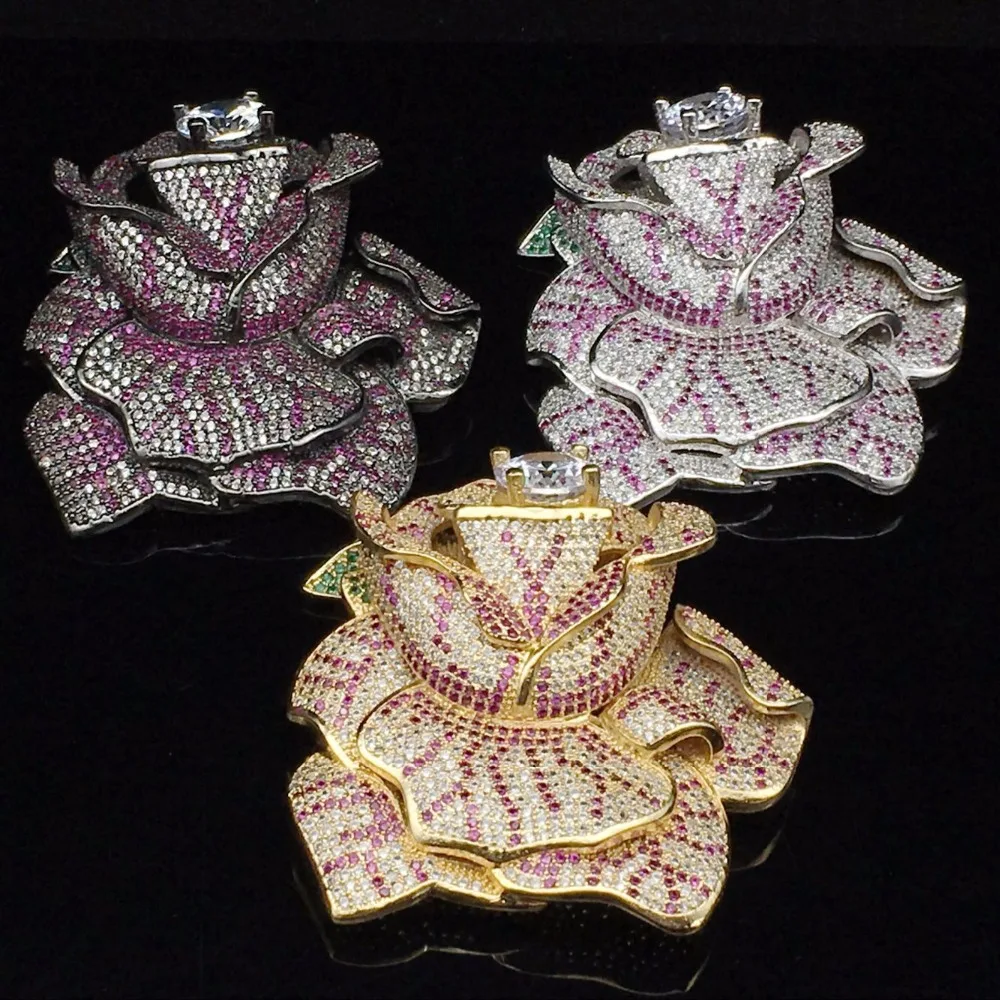 Золотая брошь в виде Розы 3 цвета с микрозакрепкой опт бесплатная доставка