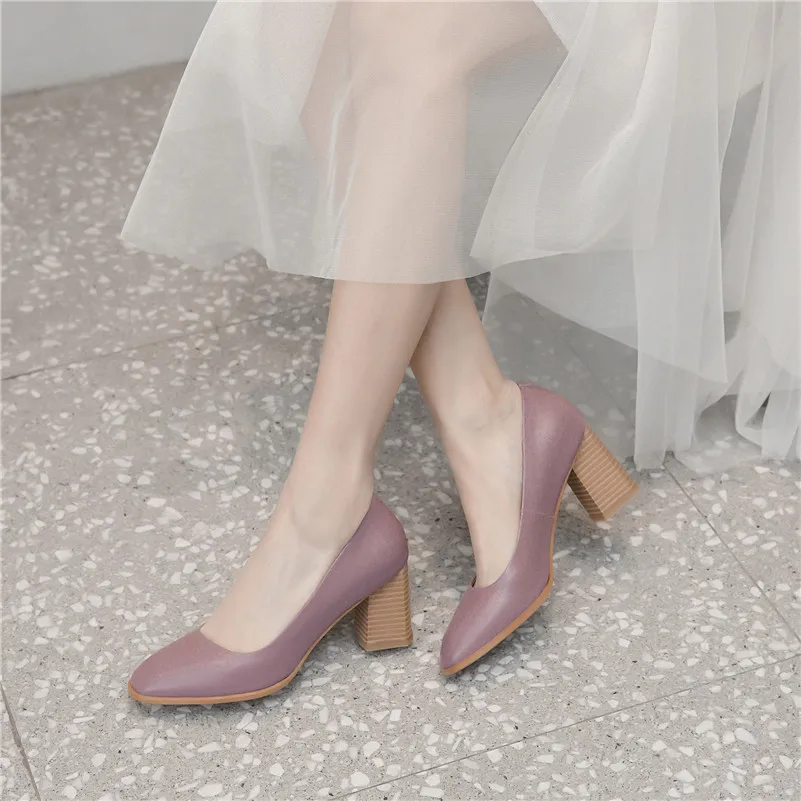 FEDONAS New Women Genuine Leather Square High Heels Pumps Elegant Party Wedding Shoes Woman Slip On Office Pumps