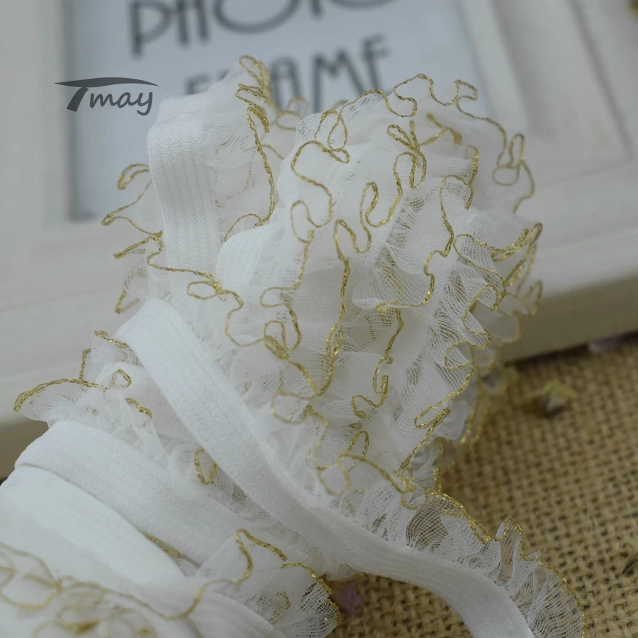 #1421 эластичная кружевная отделка с золотой ниткой ширина 6 элементов 14 мм (5/8