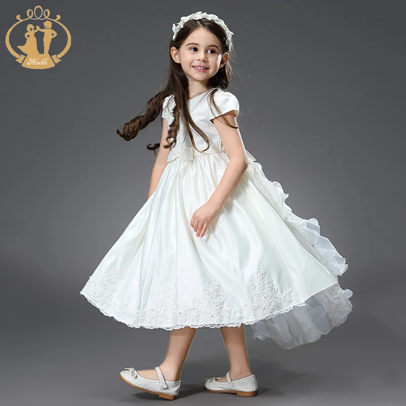 

Nimble dress for girls white Lace Flower Ball Gown Elegant Princess Dress moana vestidos roupas infantis menina for Wedding