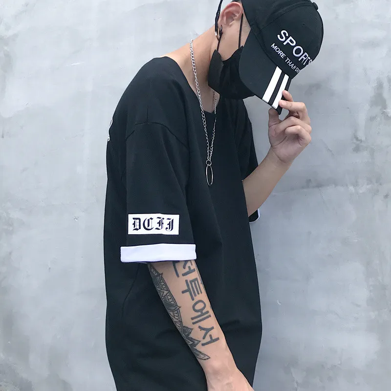 VERSMA корейский Harajuku BF печатные ленты поддельные из двух частей футболка для мужчин и женщин Ins хип хоп свободные негабаритных футболки для мужчин дропшиппинг