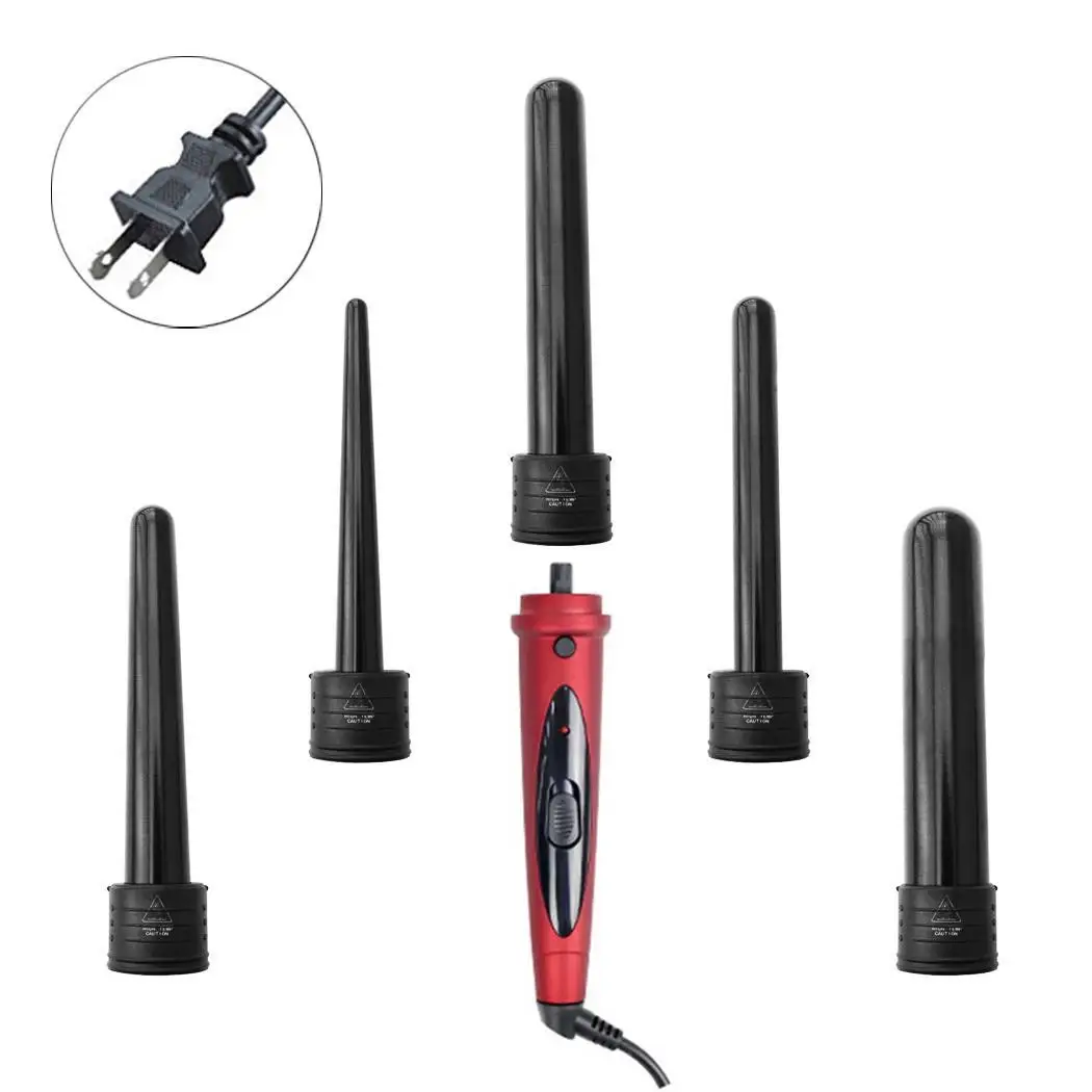 red us plug 5 в 1 многофункциональный керамический Плойка для завивки волос 45 Вт красный, черный 100-240 В ЕС штекер, США вилка для завивки волос - Цвет: red us plug