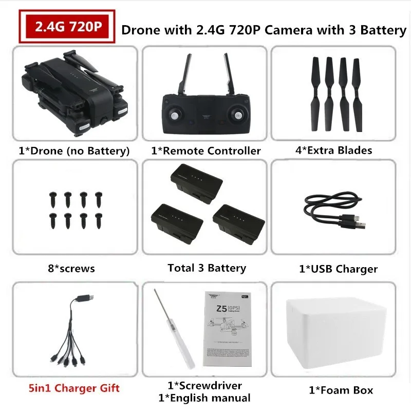 B3 2.4G 720P Квадрокоптер SJRC Z5 gps Дрон с камерой 720 P/1080 P 2,4G/5G Wi-Fi FPV высота удержания Следуйте за мной складной Квадрокоптер дорожная сумка - Цвет: B3 2.4G 720P