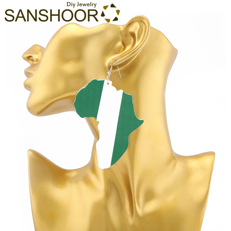 SANSHOOR афро деревянные серьги африканские карты Африканский Флаг Страны большой