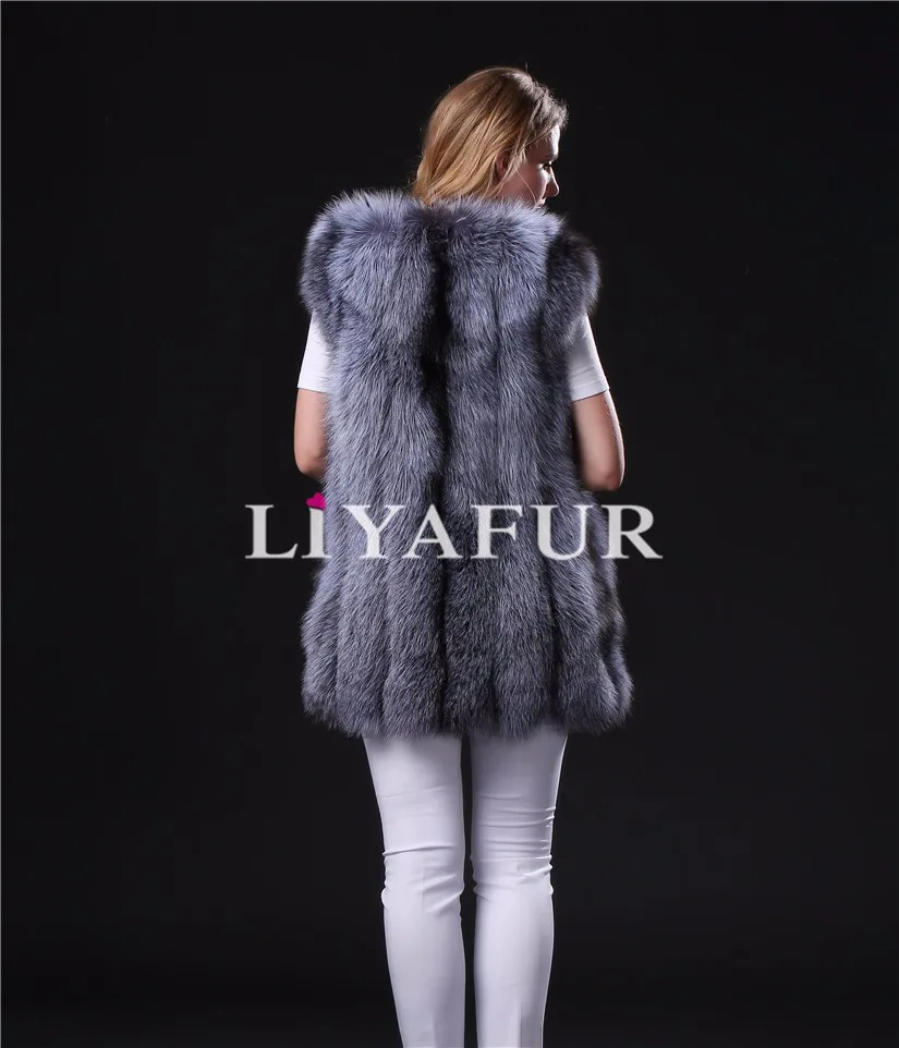 LIYAFUR Для женщин натуральная полным ходом натурального Меха чернобурки длинные модное платье без рукавов жилет для Для женщин