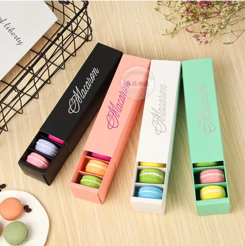 

Pink White Black and Green Dessert Macaron box 6 cavities colorful macarons pastry packaging boxes 100 pcs