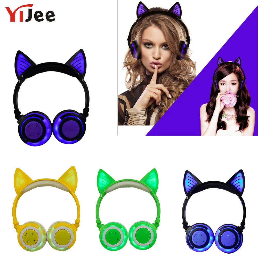 Bluetooth наушники YiJee V4.2 беспроводная гарнитура с кошачьими ушками светящиеся со