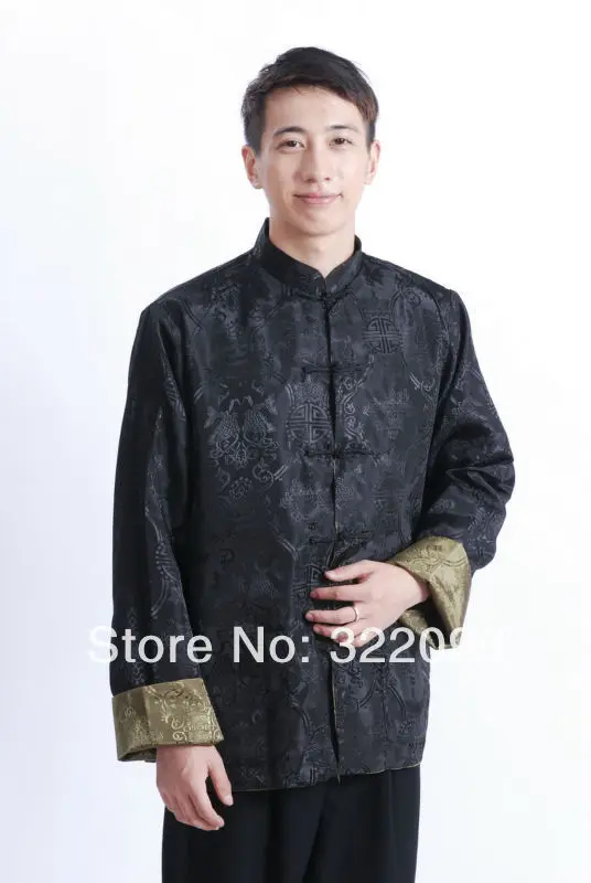 Шанхай история Новый черный/зеленый цвет с длинным рукавом Тан костюм Китайская