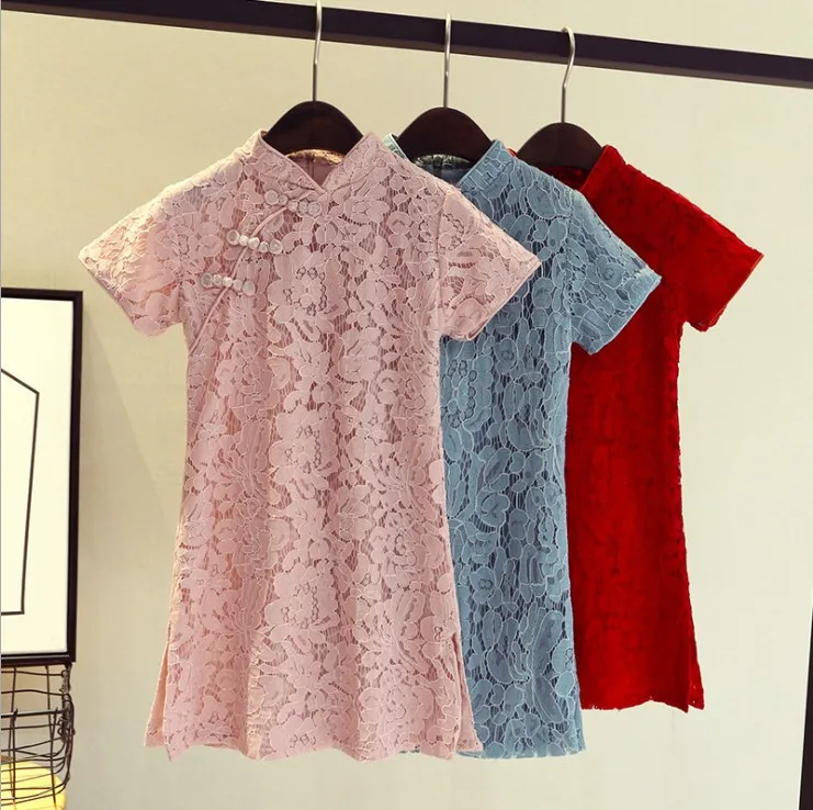 А Новый Стиль Этнических Летнее кружевное для девочки платье выдолбленные Qipao