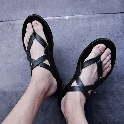 Новинка 2017 г. мужчин Натуральная кожа Флип-Флоп Сандалии Летняя повседневная