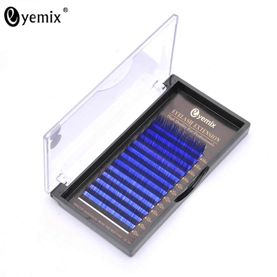 EYEMIX 12 рядов 10/12/14 мм Смешанная Длина синие шелковые Поддельные ресницы B/C завитые