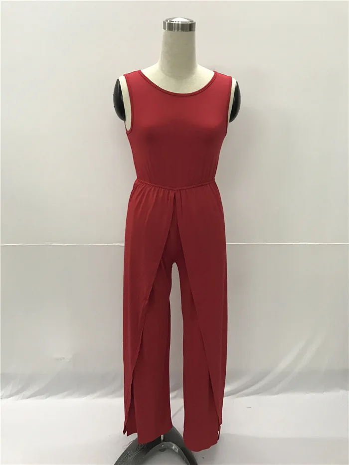 Для женщин без рукавов Цвет Повседневное комбинезон прямые широкие штанины