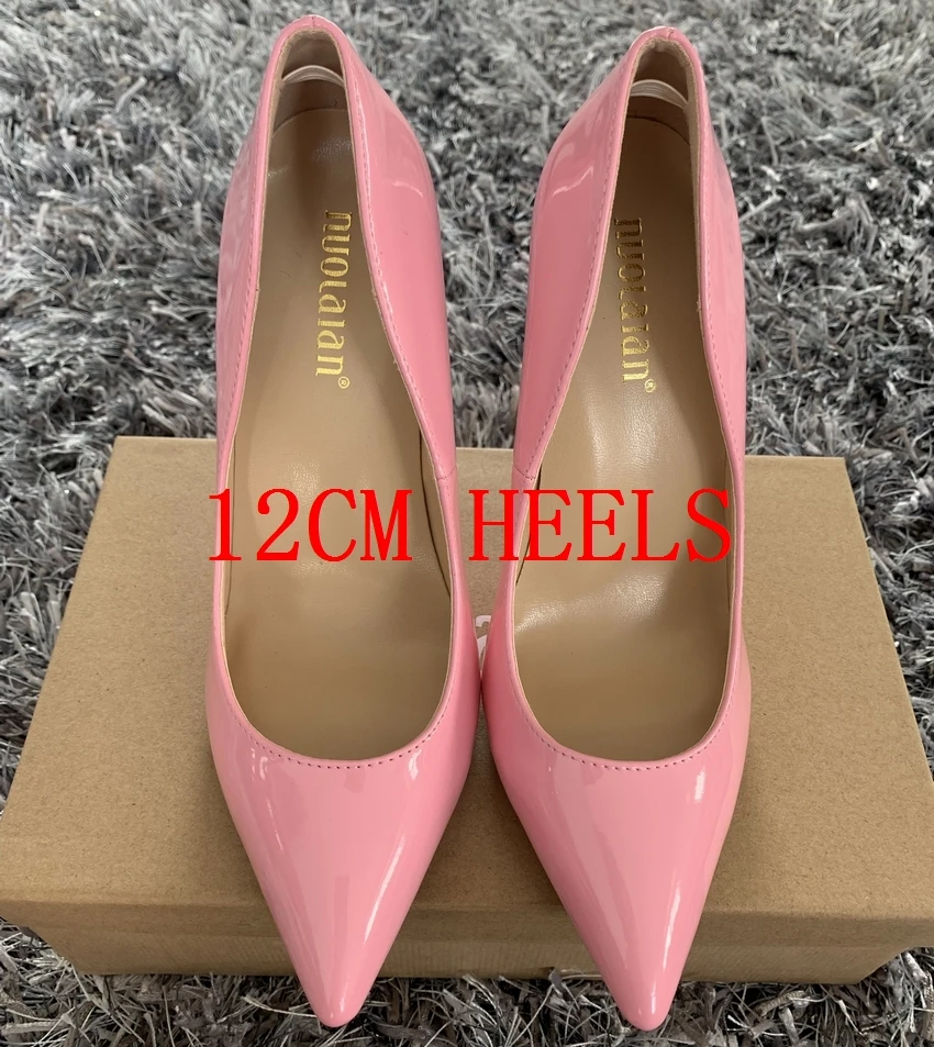 QQPAL pink12cm Женская обувь женские туфли-лодочки на высоком каблуке 12 см/10 см/8 см женские туфли-лодочки из лакированной кожи с острым носком для вечеринки и свадьбы - Цвет: QQPAL pink12cm