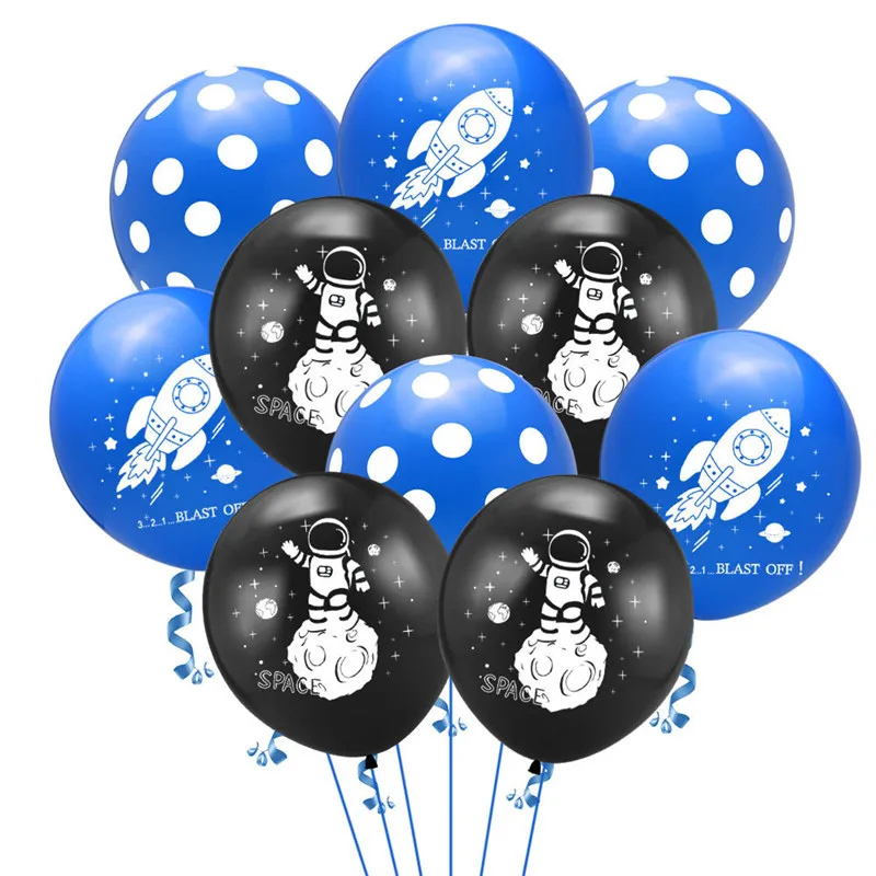 10pcs Astronaut Spacecraft Agate Dot Balloon Set Blue Black Space Latex Balloons Air Globos Baby Birthday Party Decoration Toys | Дом и сад
