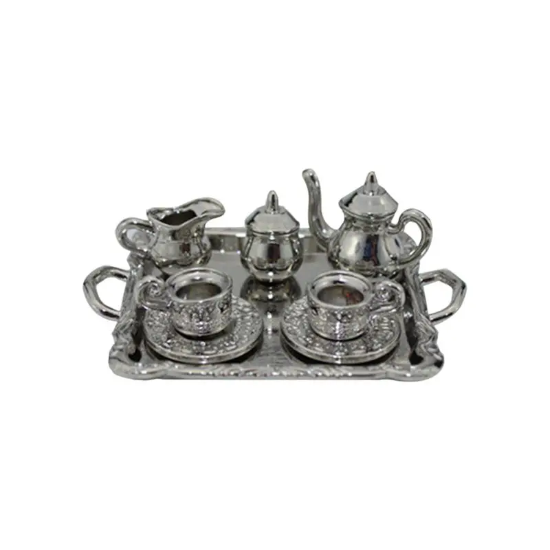 

Dollhouse Miniature 1: 12 Toy 8 Pcs Metal Tea Set Length 6.5cm