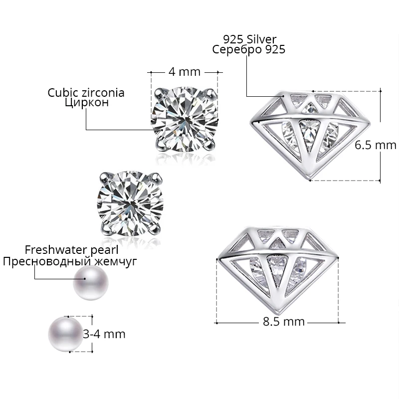 DAIMI геометрические серьги 2017 новые 3 4 мм пресноводные жемчужные гвоздики 925 пробы