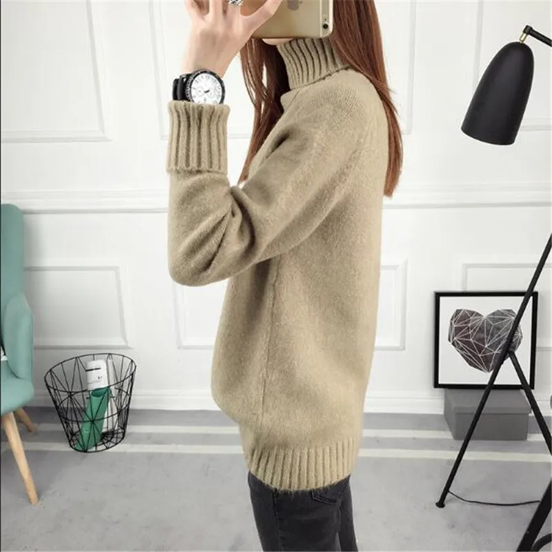 New Women High Collar Loose Pullovers Sweater Female Autumn Winter Long-sleeved Joker Thicke Girls Bottom knit A0184 | Женская одежда