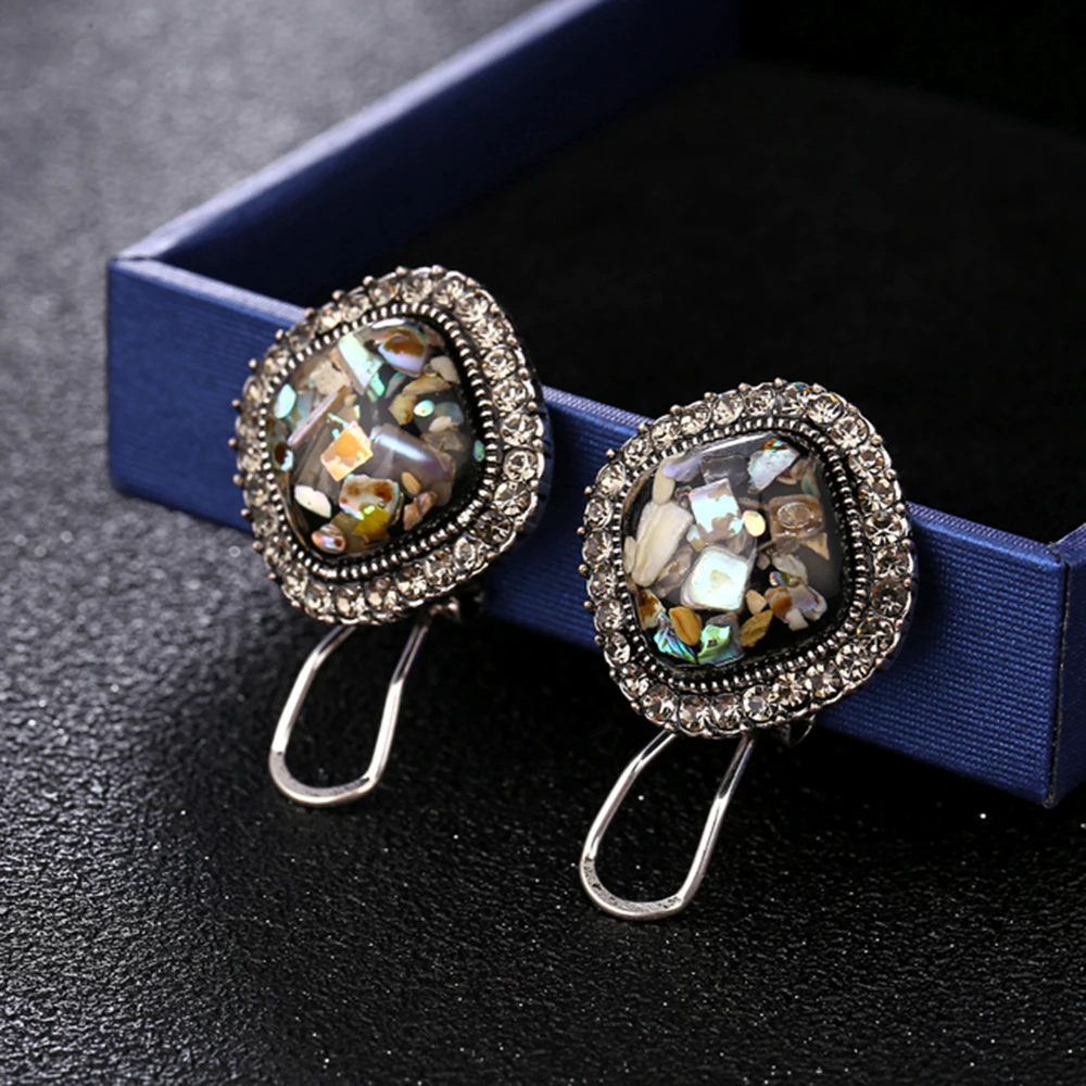 Женские квадратные серьги капли из ракушки инкрустированные стразами винтажные