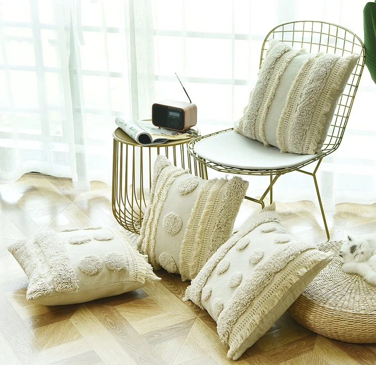 Tufted Pillow Cover Boho Cushion 100% Cotton Wedding Home Decor Custom Size and Color 45X45CM/40CMRD | Дом и сад