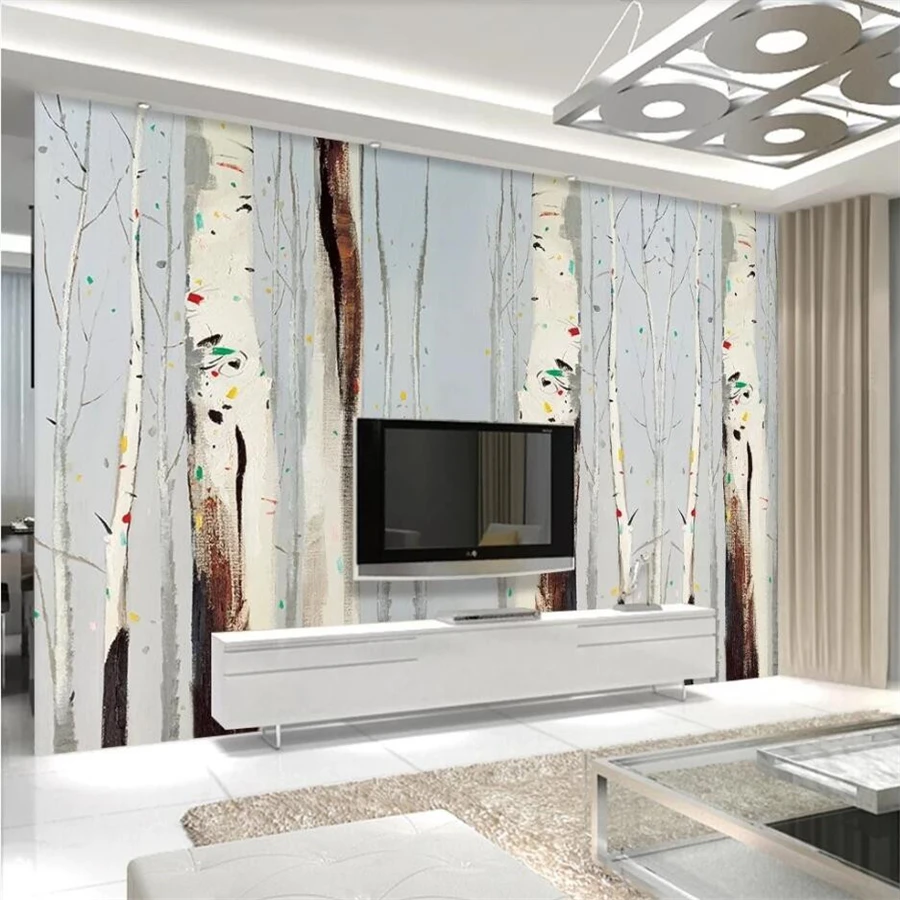 Custom wallpaper 3d mural papier peint abstract oil painting white birch forest TV background wall living room bedroom wallpaper