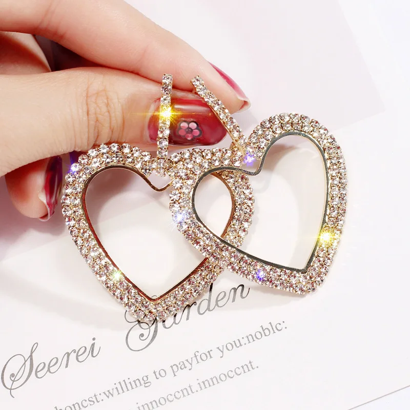 ES491 Хрустальное сердечко любовь длинные серьги Европейская мода Корейская