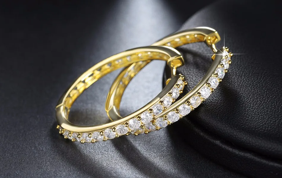 ORSA JEWELS Цвет Розовое Золото Большие Серьги-Кольца Украшенные Камнями Роскошные ААА Фианит Модные Женские Круглые Серьги-Кольца с Фианитом ОЕ143
