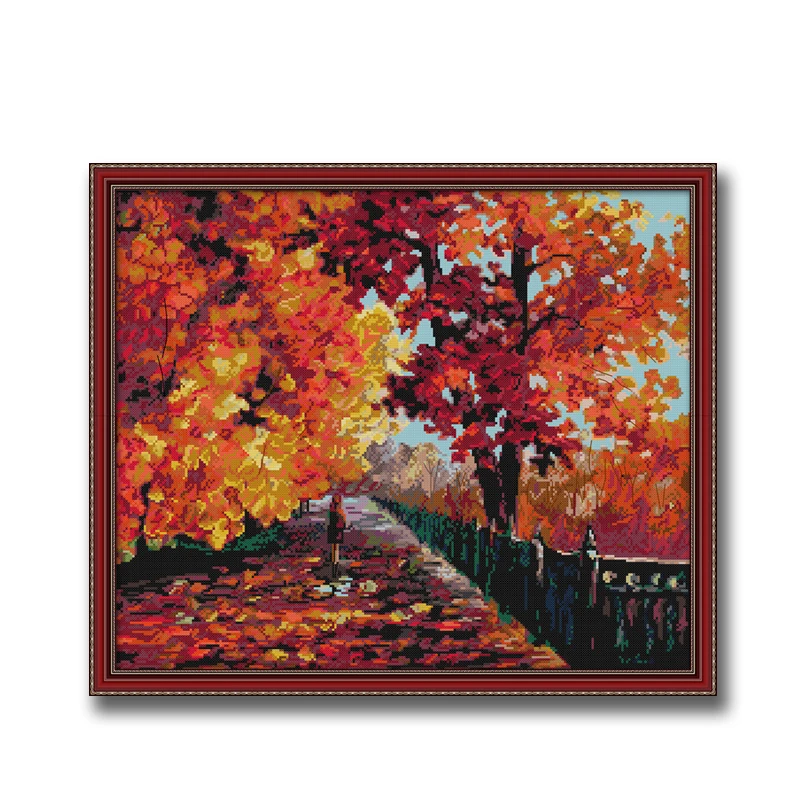 Red leaves forest scenery decor painting 14CT 11CT counted cross stitch kits embroidery sets Needlework Sets Home | Дом и сад