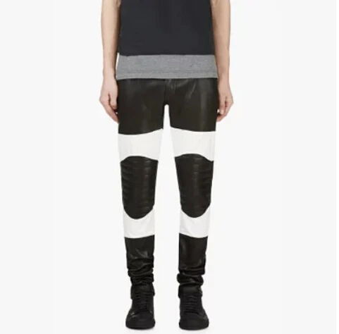 Мужские кожаные брюки черные белые до колена в европейском и американском стиле