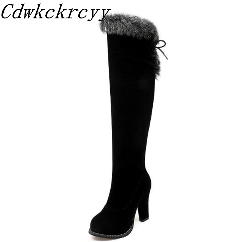 Women Boots Autumn and winter New style Europe and America High-heeled Hairy Boots black Over the knee Chivalry boots size 34-43