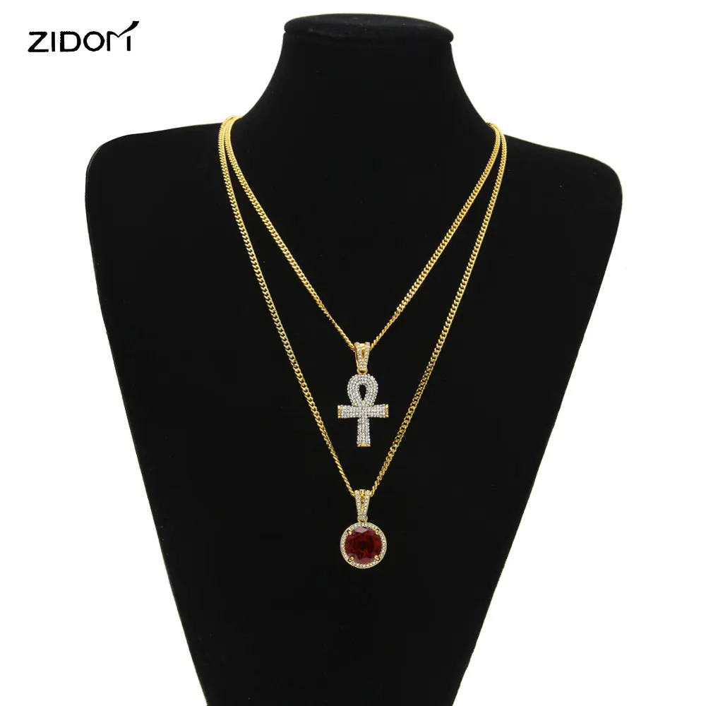 2 шт./компл. золотой цвет мужские хип-хоп украшения iced out Ankh cross с круглым