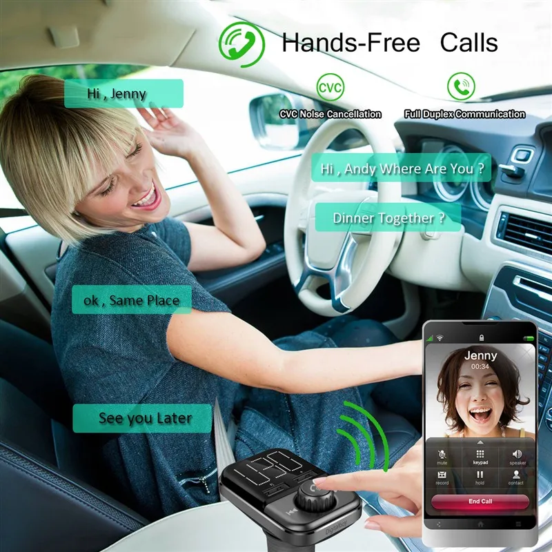 Fm-передатчик Bluetooth Радио адаптер громкой связи автомобильный комплект 3.4A Dual USB