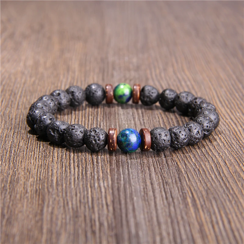 Мужской браслет из натуральной чакры камень вулканической лавы деревянных бусин