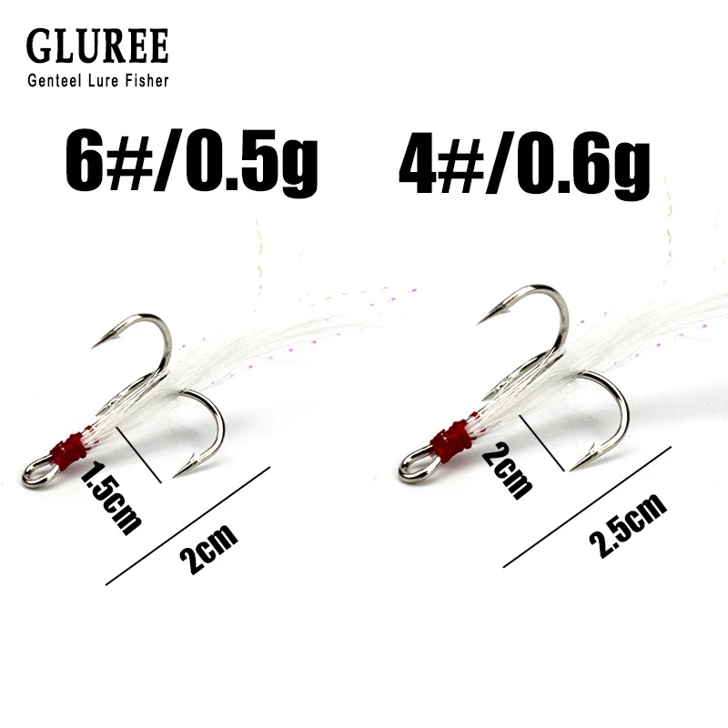 GLUREE 10 шт./лот 4 #6 # рыболовный крючок красный белый перо Крючки рыболовные крючки с