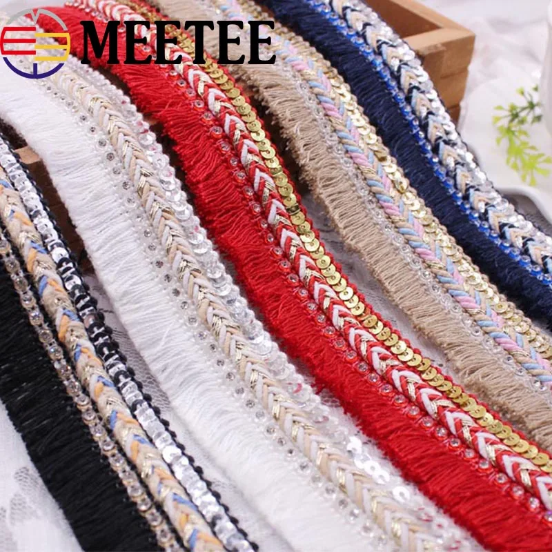 4 ярда расшитый стразами кружевной отделкой модный плетеный бахрома кисточка