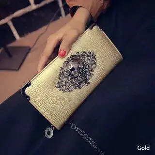 Хит, модные длинные кошельки из искусственной кожи с металлическим черепом, женские кошельки, портативные повседневные Дамские кошельки, держатель для карт, подарок A28 - Цвет: 2