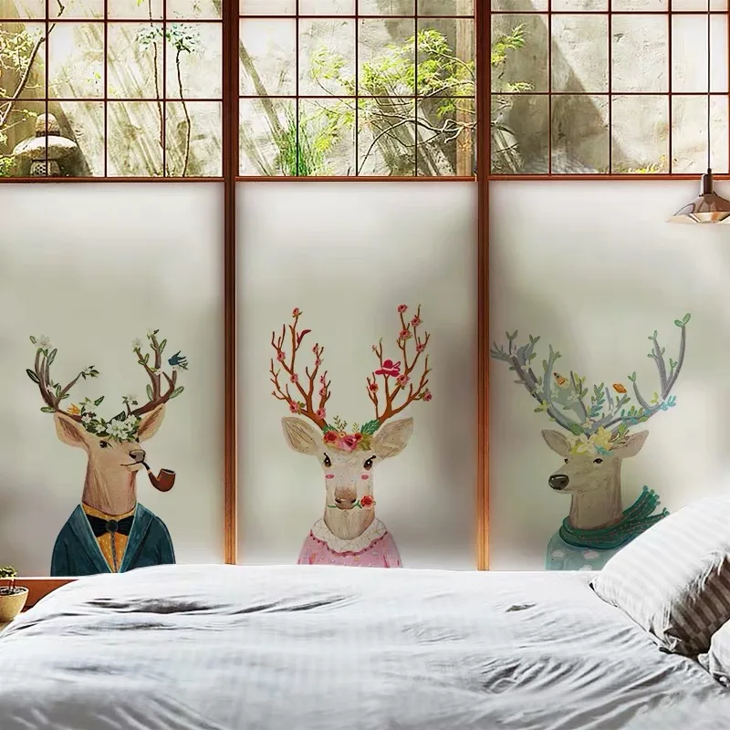 

Colored deer glass film window stickers Custom size Stained Static Cling bedroom privacy non-Adhesive door Decorative PVC film