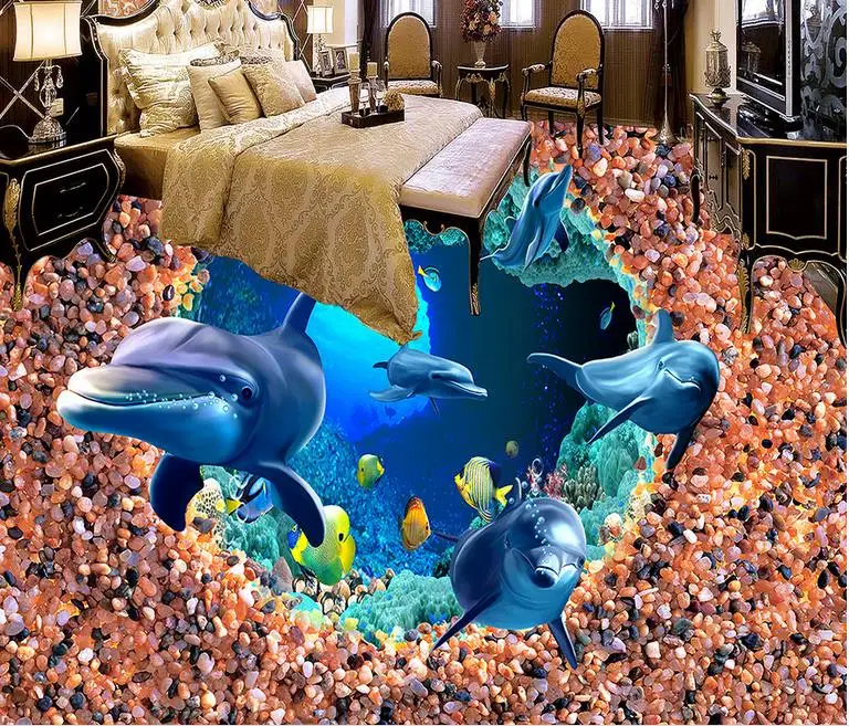 

3D-обои для пола водонепроницаемые с рисунком океана и дельфинов