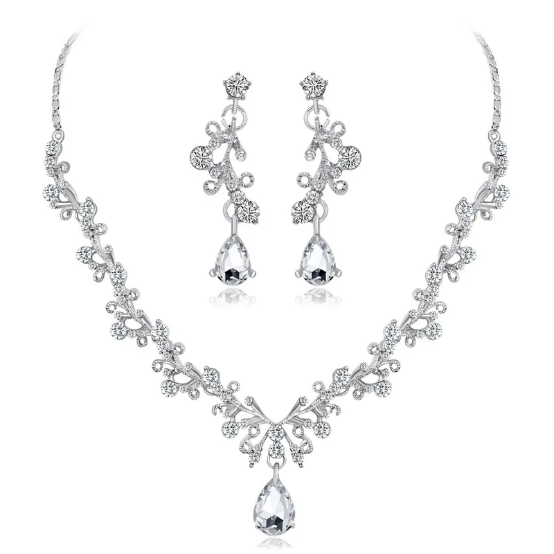

Wedding Jewelry Sets Crystal Tree Flower Bridal Jewelry Set For Women Choker Necklace Earring Plant Wedding Decoration