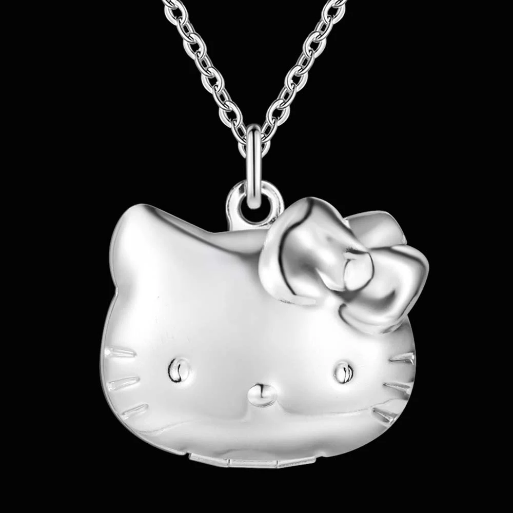 Лидер продаж серебряное ожерелье с медальоном hello Cat модные милые украшения для