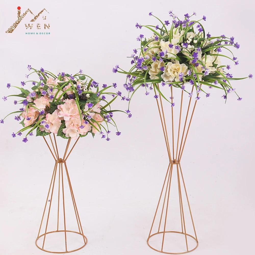 

70CM/50CM Flower Vases Gold/ White Flower Stands Metal Road Lead Wedding Centerpiece Flowers Rack For Event Party Decoration