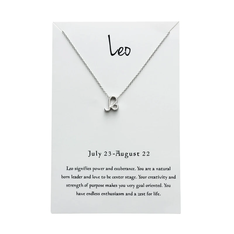 Leo silver 12 Созвездие Подвеска Ожерелье для женщин Знак зодиака Kolye ожерелье Leo Libra Aries Wish Card модное ювелирное изделие подарок на день рождения - Окраска металла: Leo silver