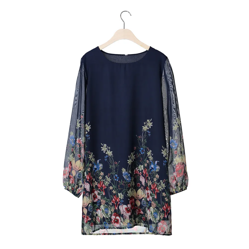 Женские 2018 летнее платье с длинными рукавами фонариками Цветочный принт